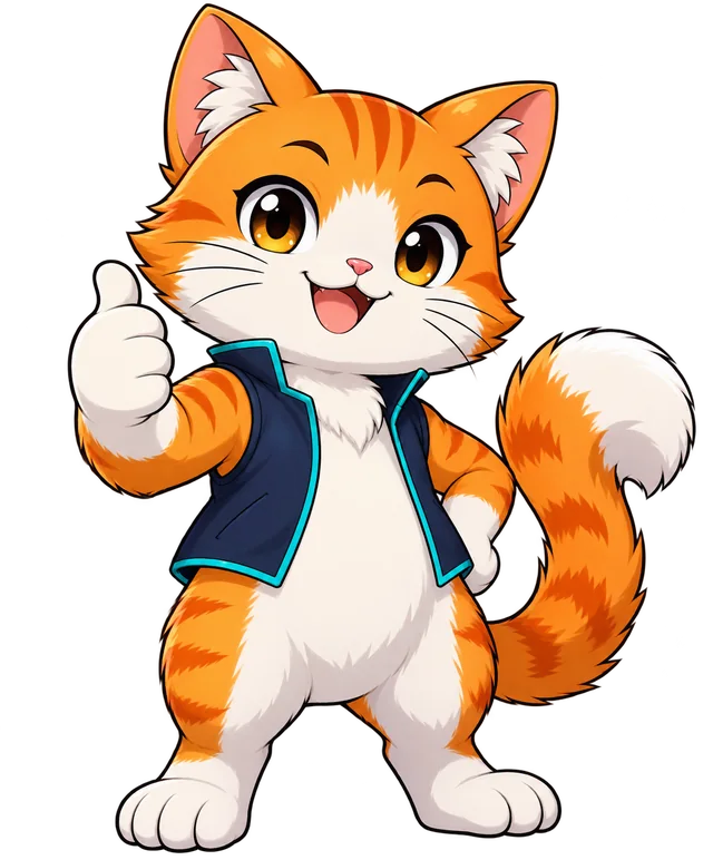 MADO Works orange cat mascot giving a thumbs up